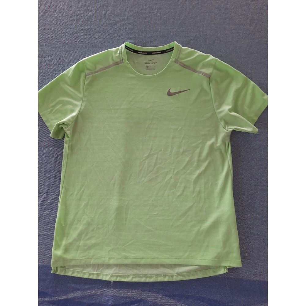 Nike Running Dri-FIT Mesh Lime Green Short Sleeve Tee CU0328-390 Mens Large